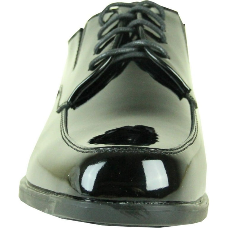 VANGELO Men Tuxedo Shoe TUX-7 Fashion Moc Toe with Wrinkle Free Material Black Patent 